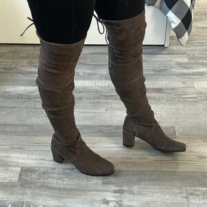 Stuart Weitzman Tieland Over The Knee Tall High Heeled Suede Boots Brown Size 9
